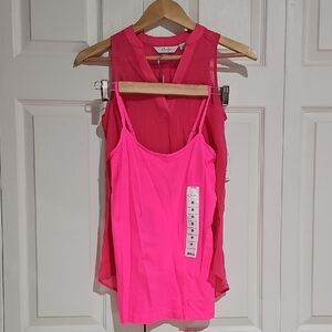 Curfew Pink Sleeveless V-Neck Hi-Low Blouse with Matching Cami – Size Small – NW